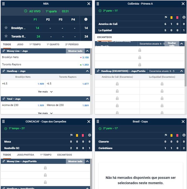 Apostas no Centro ao Vivo na Pinnacle