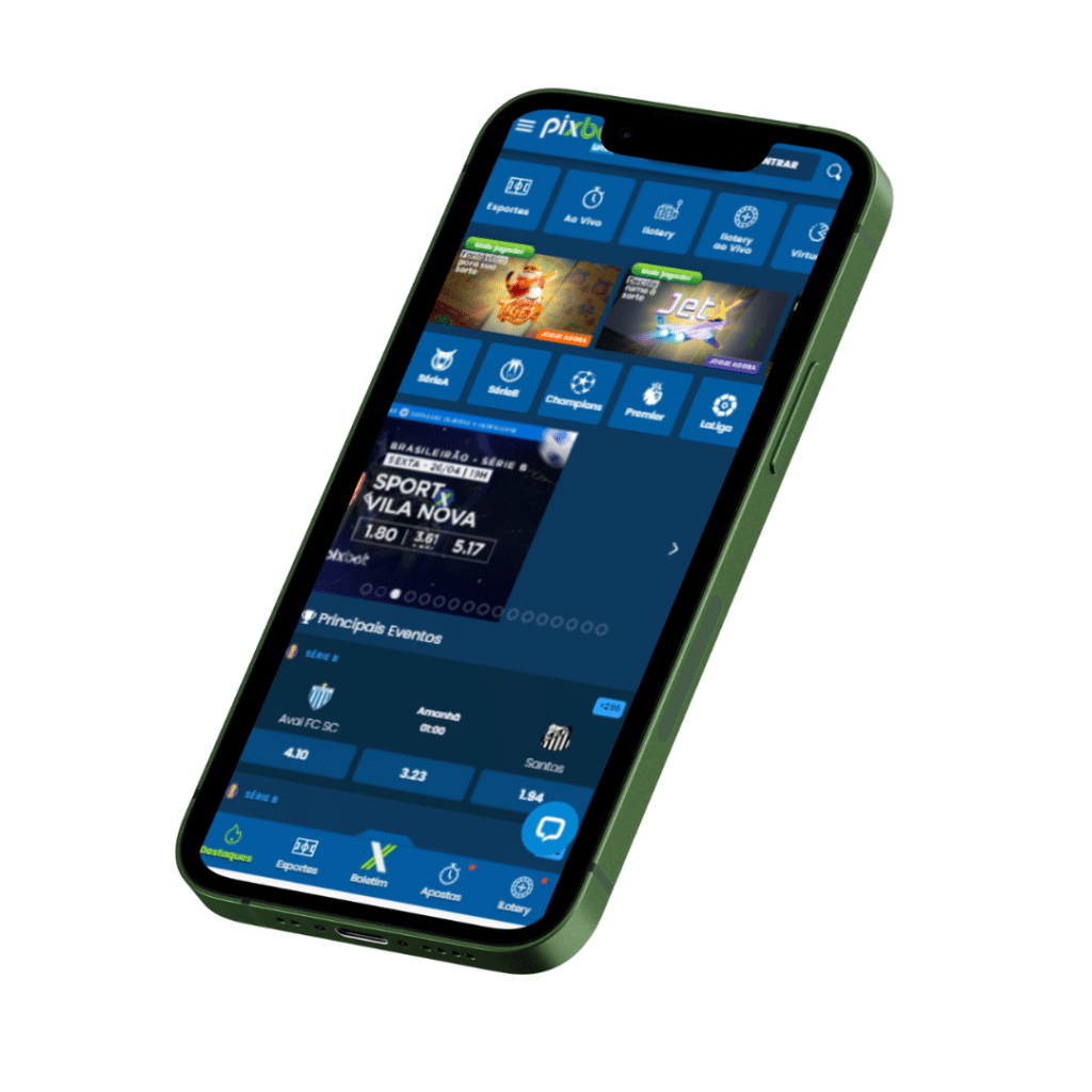 Celular com o site da Pixbet na tela inicial
