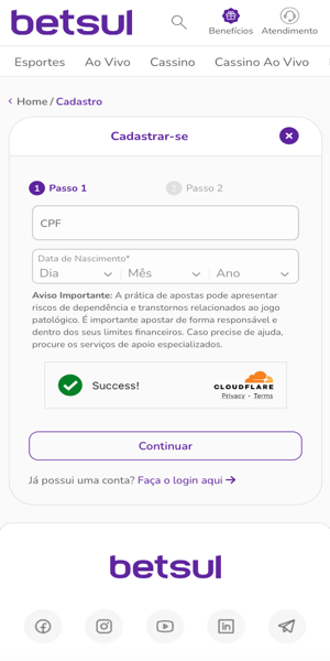 Imagem da p&aacute;gina de cadastro na Betsul