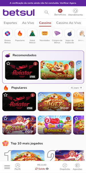 Imagem da se&ccedil;&atilde;o de cassino online da Betsul