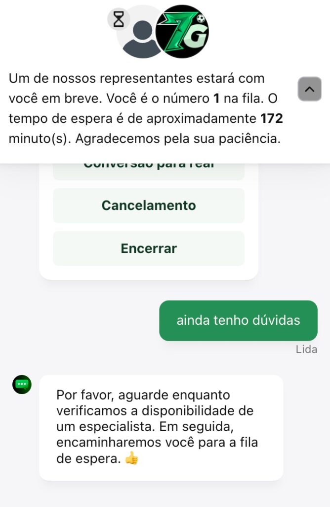 atendimento ao cliente 7 Games bet