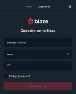 codigo promocional blaze no cadastro