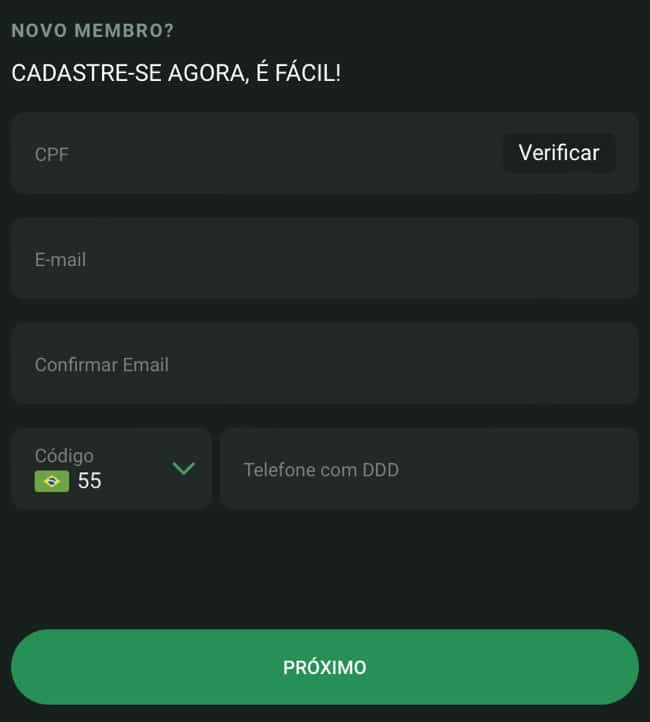 tela de cadastro na 7 Games Bet