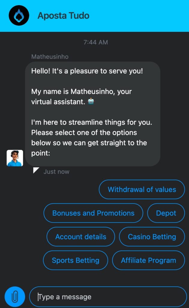 atendimento ao cliente Aposta Tudo