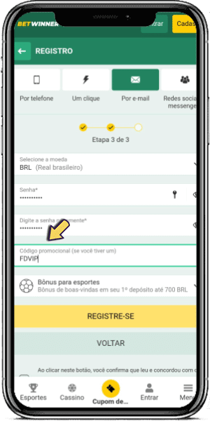 Formulário de Cadastro com Campo de Código Promocional da Betwinner
