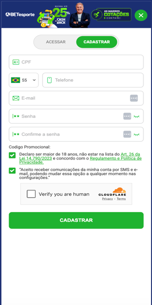 Imagem da página de cadastro da Betesporte