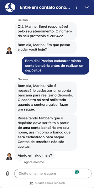 Imagem do atendimento ao cliente via chat ao vivo na Betesporte. Disponível 24 horas por dia