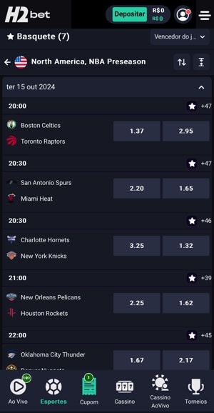 tela com op&ccedil;&otilde;es de apostas na NBA 