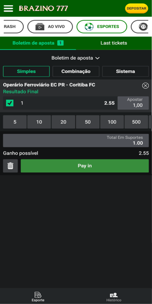 Exemplo de aposta em futebol na Brazino777