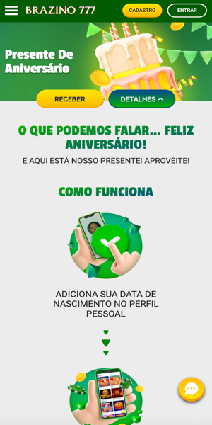 página com a promoção Presente de Aniversário na Brazino777