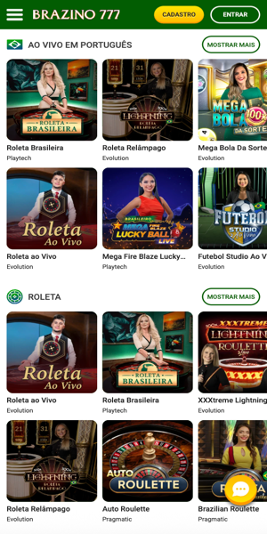 imagem com os jogos de cassino ao vivo disponíveis na Brazino777