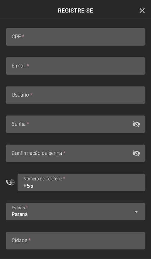 tela de registro na Luvabet