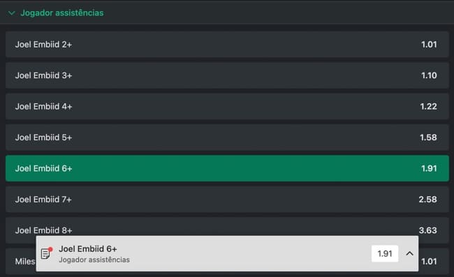 tela com aposta personalizada em jogadores na NBA.