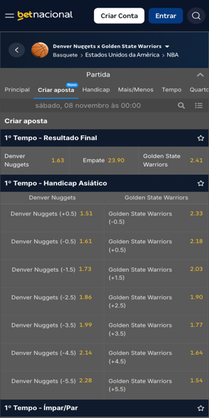 Imagem com op&ccedil;&otilde;es de mercados para o recurso Criar Aposta na Betnacional.