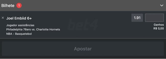 Tela mostrando o formato final de um bilhete de apostas esperando a confirma&ccedil;&atilde;o.
