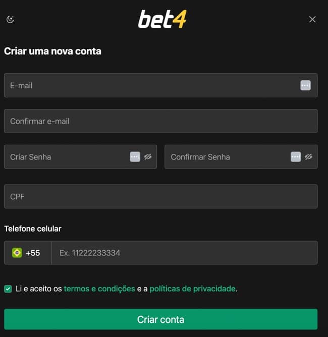 tela de cadastro na Bet4