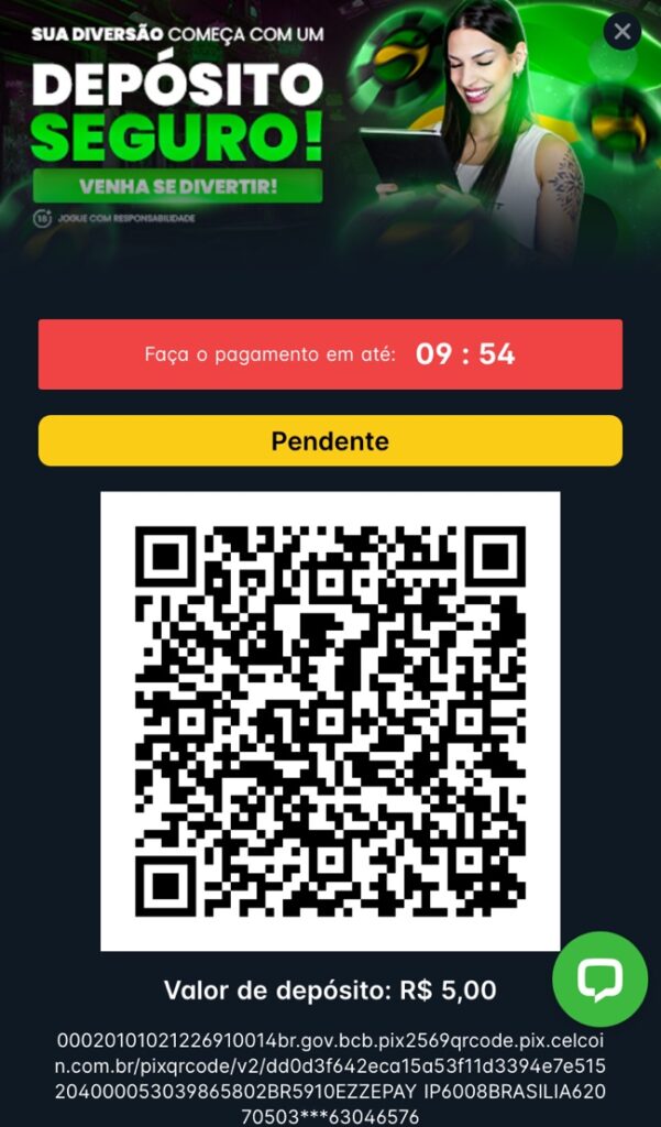 tela para realizar depósito via Pix na BR4BET