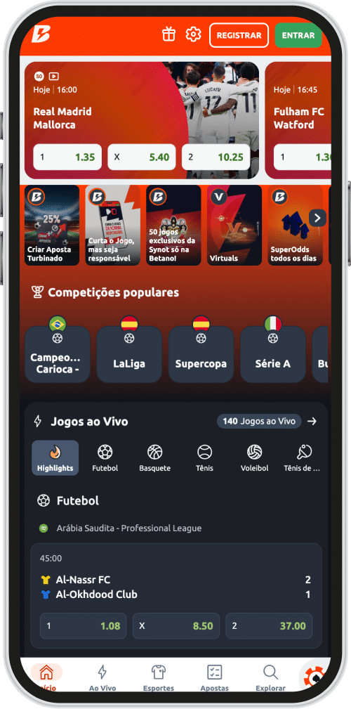 Página inicial da Betano