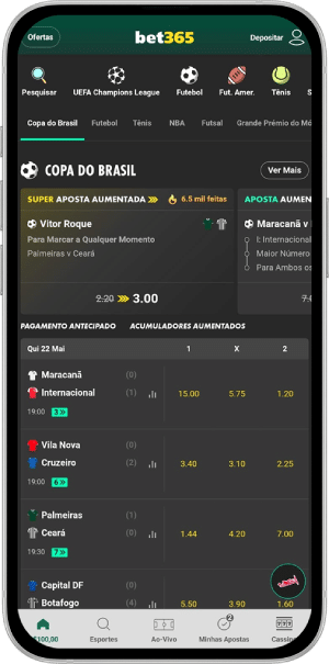 Página inicial da Bet365 com os eventos do dia