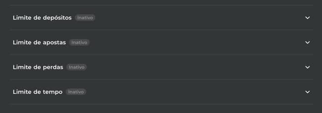 Tela com as op&ccedil;&otilde;es de limites de pagamento, apostas e tempo de perman&ecirc;ncia da Esportivabet