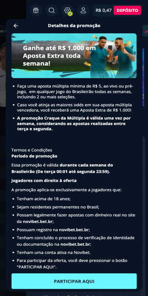 Página da promoção Craque da Múltipla com apostas grátis no Brasileirão