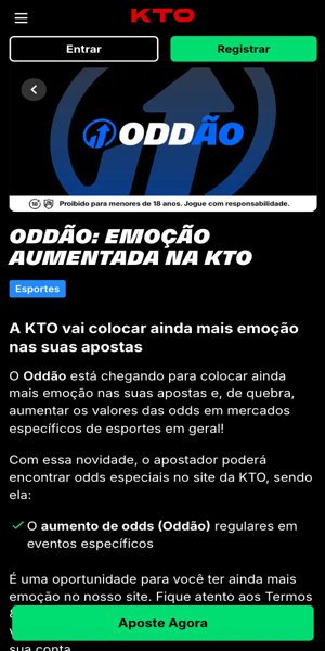 Imagem da p&aacute;gina da promo&ccedil;&atilde;o Odd&atilde;o KTO, tenha suas cota&ccedil;&otilde;es de apostas aumentadas todos os dias.