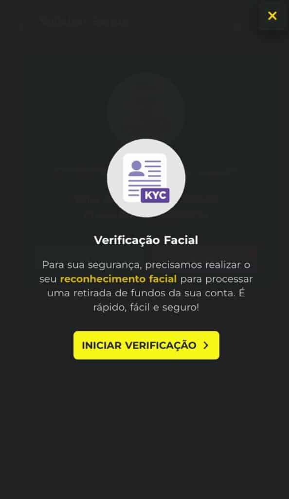 tela para iniciar a verifica&ccedil;&atilde;o da selfie na Multibet.