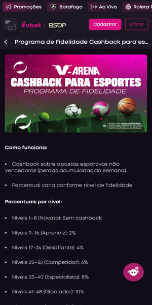 Imagem da promo&ccedil;&atilde;o de cashback no Programa de Fidelidade VBet