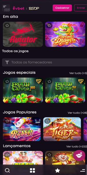 Imagem da se&ccedil;&atilde;o de cassino online da VBet