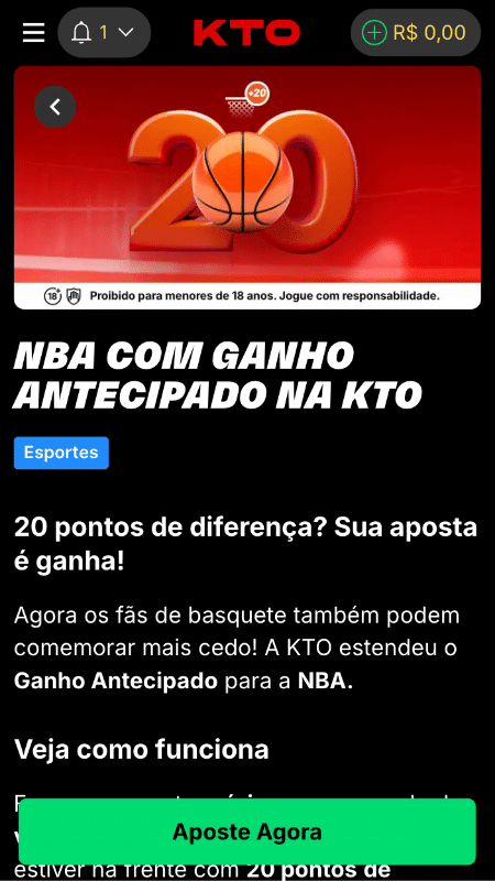 Promo&ccedil;&atilde;o 20 pontos de vantagem na KTO