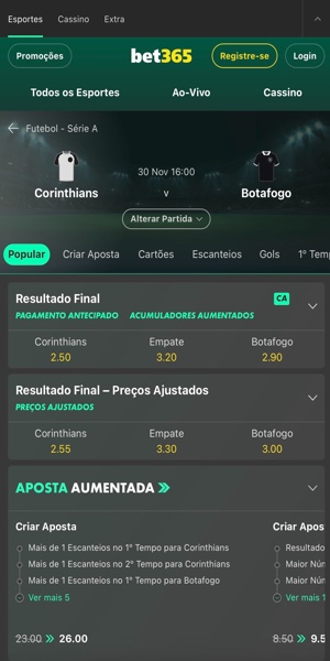 Imagem de um jogo com possibilidade de Super Odds na bet365.