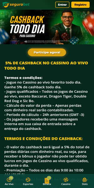 Imagem da página da promoção de cashback para cassino na Segurobet