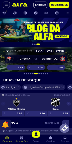 Imagem da página inicial da Alfa.bet, uma das novas casas de apostas