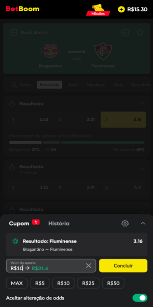 Exemplo de uma aposta esportiva no Brasileirão na Betboom
