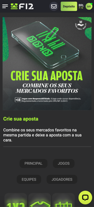Tela com informações sobre o recurso Criar Aposta na F12.Bet