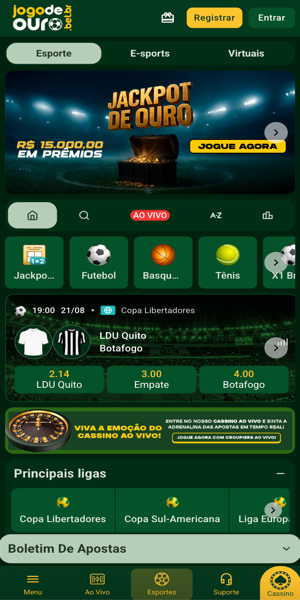 Imagem da tela inicial da Jogo de Ouro app