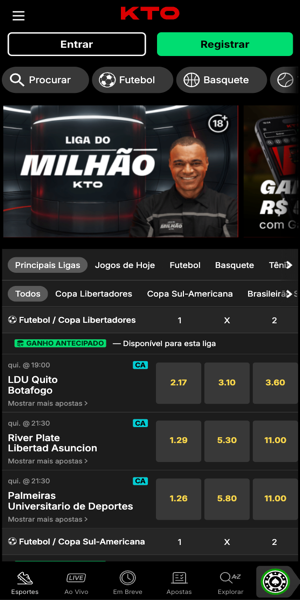 Imagem com opção de apostas esportivas no KTO app