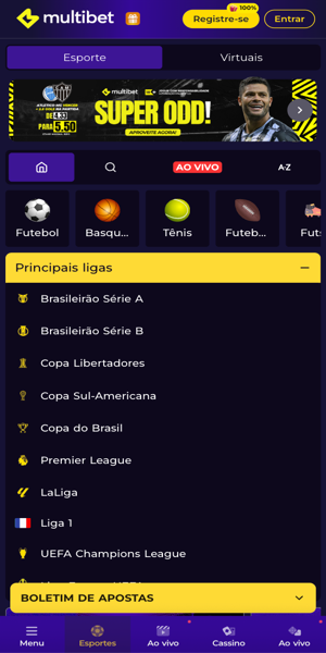 Tela inicial da página de apostas esportivas da Multibet
