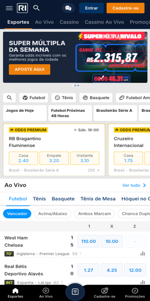 Imagem com tela inicial da Rivalo apostas