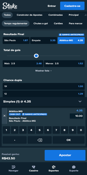 Opções de apostas esportivas na Stake para o Brasileirão Série A