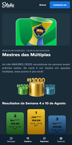 Imagem sobre a oferta Mestre das Múltiplas na Stake e a oportunidade de ganhar prêmios exclusivos