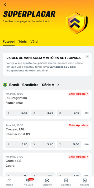 Imagem com op&ccedil;&otilde;es de jogos com SuperPlacar em diversos esportes na Superbet