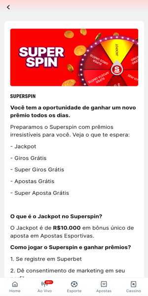 Imagem com informa&ccedil;&otilde;es sobre a Super Spin na Superbet
