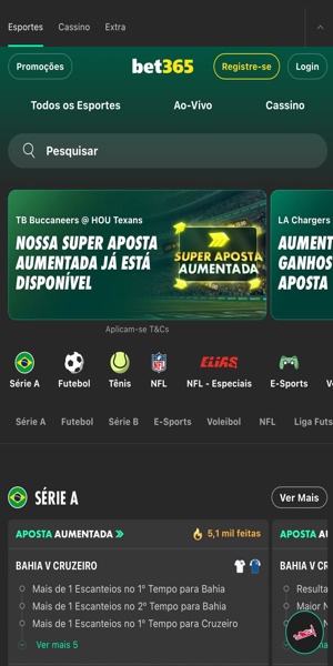 Imagem da tela inicial da Bet365, uma das casas de apostas que não limitam