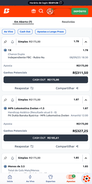 Imagem com a aba "Minhas Apostas" em aberto e com apostas v&aacute;lidas para cash out