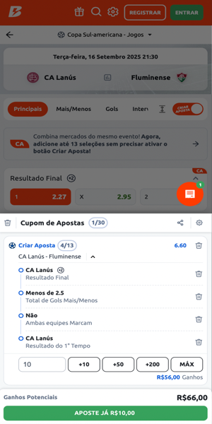 Exemplo de uma aposta feita com o recurso "Criar Aposta"