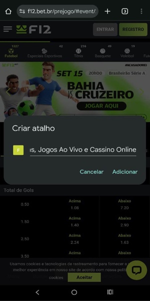 Imagem ensinando como adicionar a F12 Bet na sua tela de início nos celulares Android