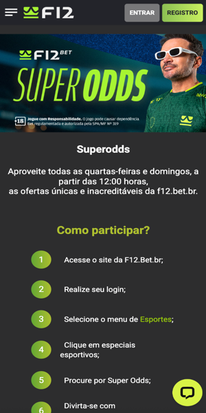 Imagem da página da promoção SuperOdds da F12 Bet