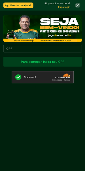 Imagem demonstrando o in&iacute;cio do processo de cadastro na Jogo de Ouro