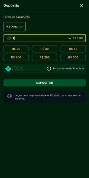 Imagem da tela de processo de dep&oacute;sito via Pix na Jogo de Ouro